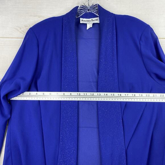 Vtg Another Thyme Cardigan Jacket Womens 18/20 Blue Glittery Semi Sheer USA Made - Picture 9 of 10